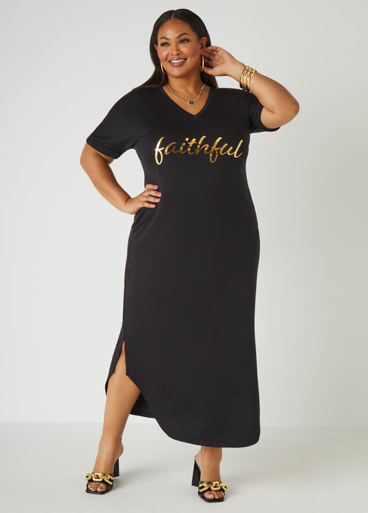 Metallic Graphic T Shirt Dress