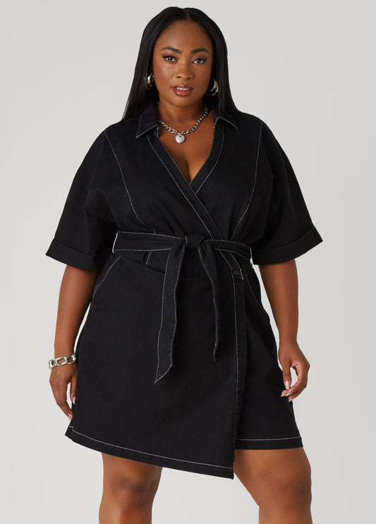 Faux Wrap Denim Romper